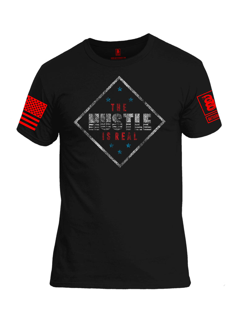 Battleraddle The Hustle Is Real Red Sleeve Print Mens Cotton Crew Neck T Shirt