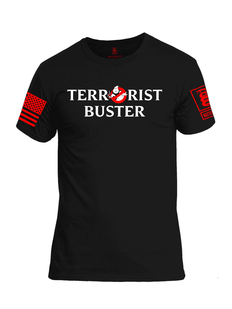 Battleraddle Terrorist Buster V2 Red Sleeve Print Mens Cotton Crew Neck T Shirt