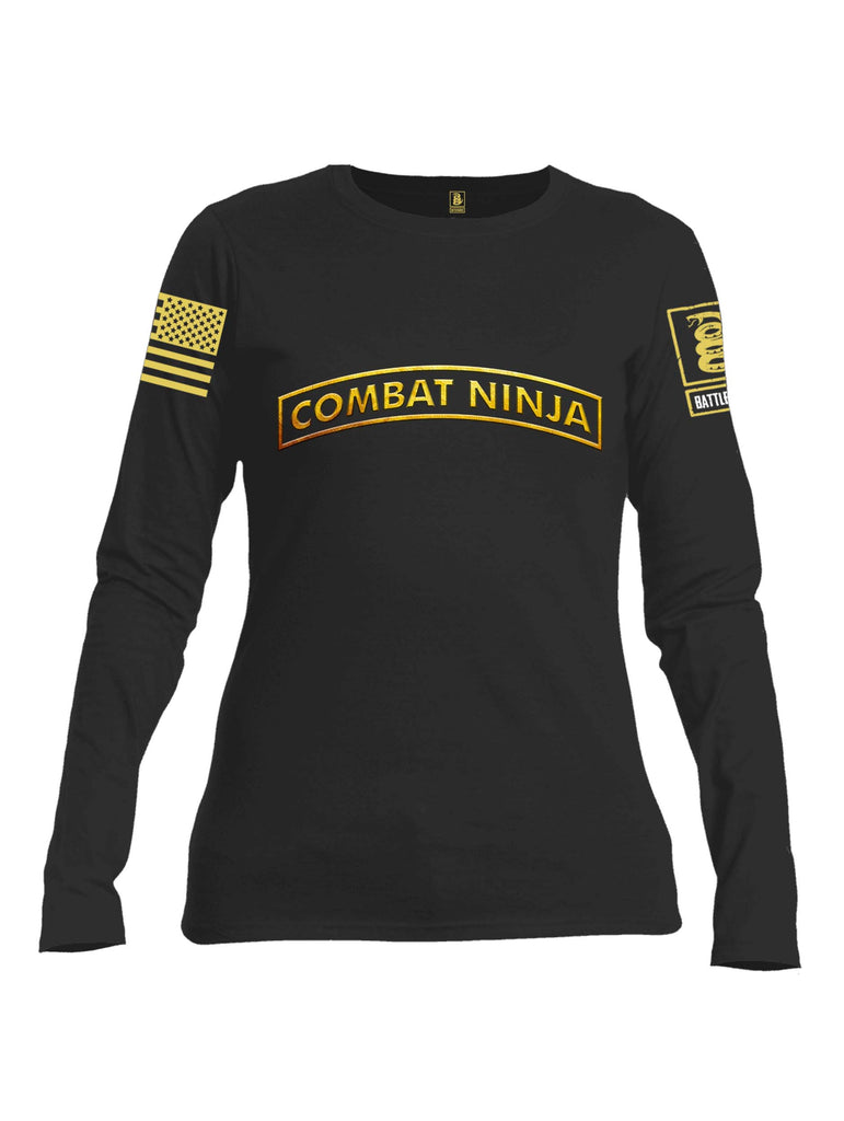 Battleraddle Combat Ninja Yellow Sleeve Print Womens Cotton Long Sleeve Crew Neck T Shirt