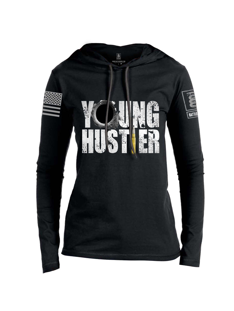 Battleraddle Young Hustler Grey Sleeve Print Womens Thin Cotton Lightweight Hoodie