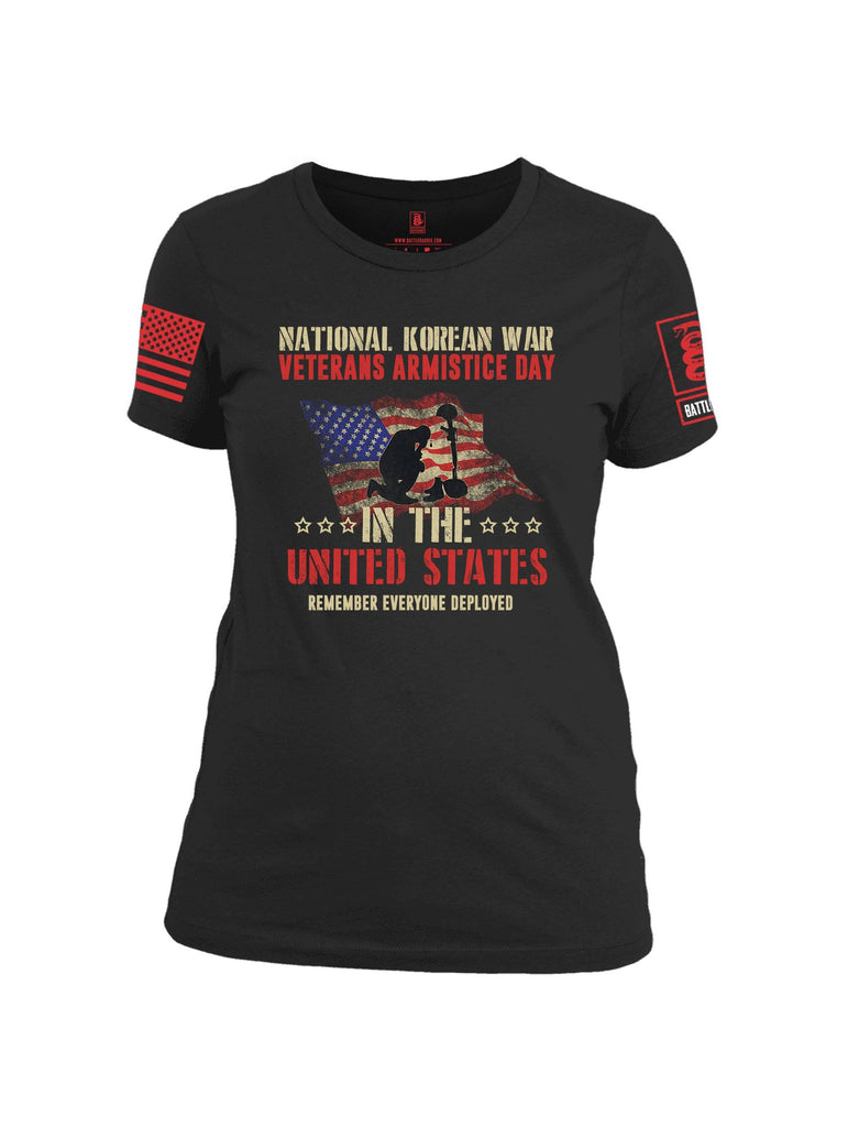 Battleraddle National Korean War Veterans Armistice Day In The United States Remember Everyone Deployed Red Sleeve Print Womens Cotton Crew Neck T Shirt shirt|custom|veterans|Apparel-Womens T Shirt-cotton