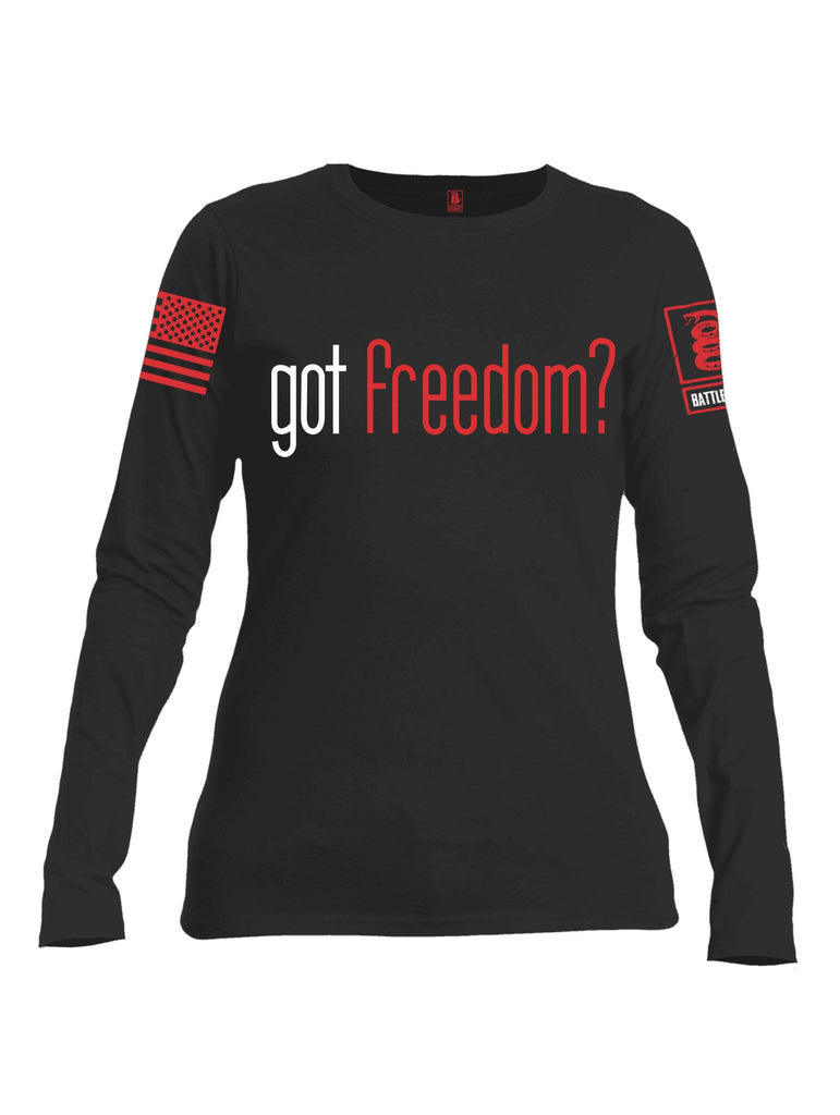 Battleraddle Got Freedom? Red Sleeve Sleeve Print Womens Cotton Long Sleeve Crew Neck T Shirt