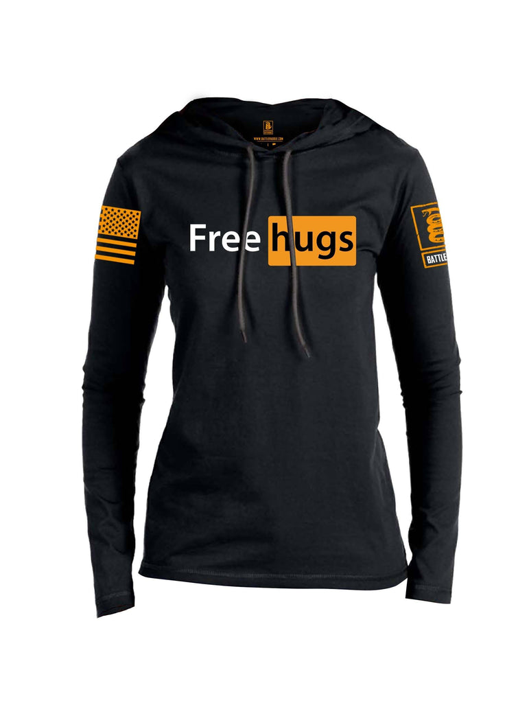 Battleraddle Free Hugs Orange Sleeve Print Womens Thin Cotton Lightweight Hoodie shirt|custom|veterans|Apparel-Womens Hoodie-Cotton