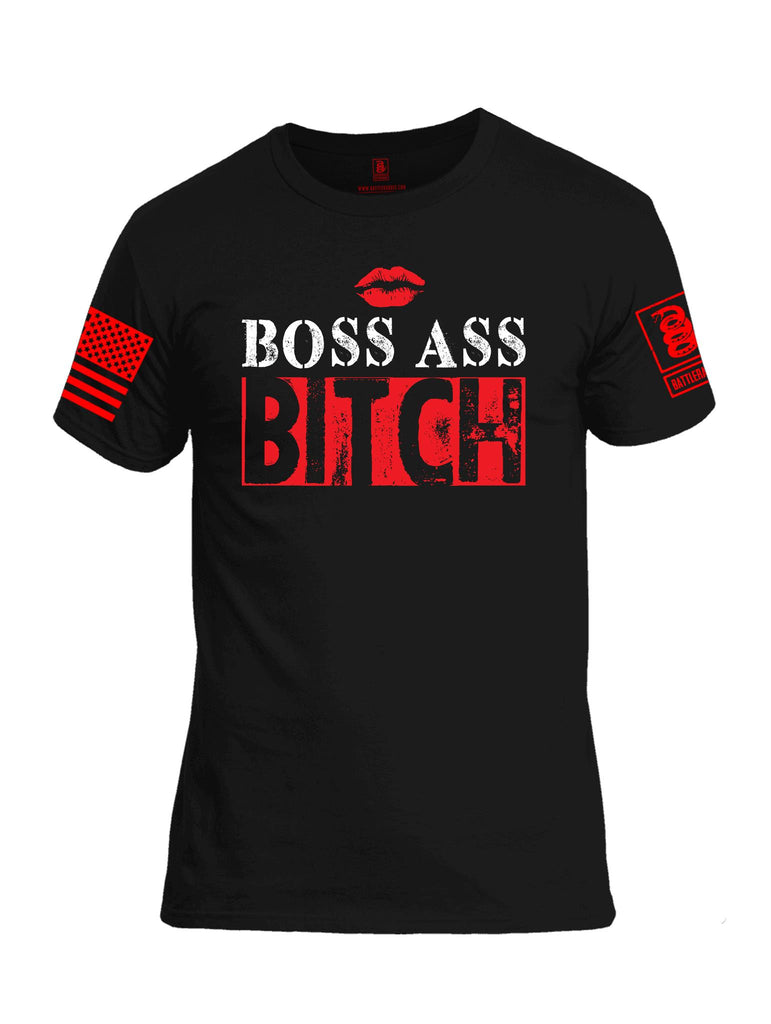 Battleraddle Boss Ass Bitch Red Sleeve Print Mens Cotton Crew Neck T Shirt - Battleraddle® LLC