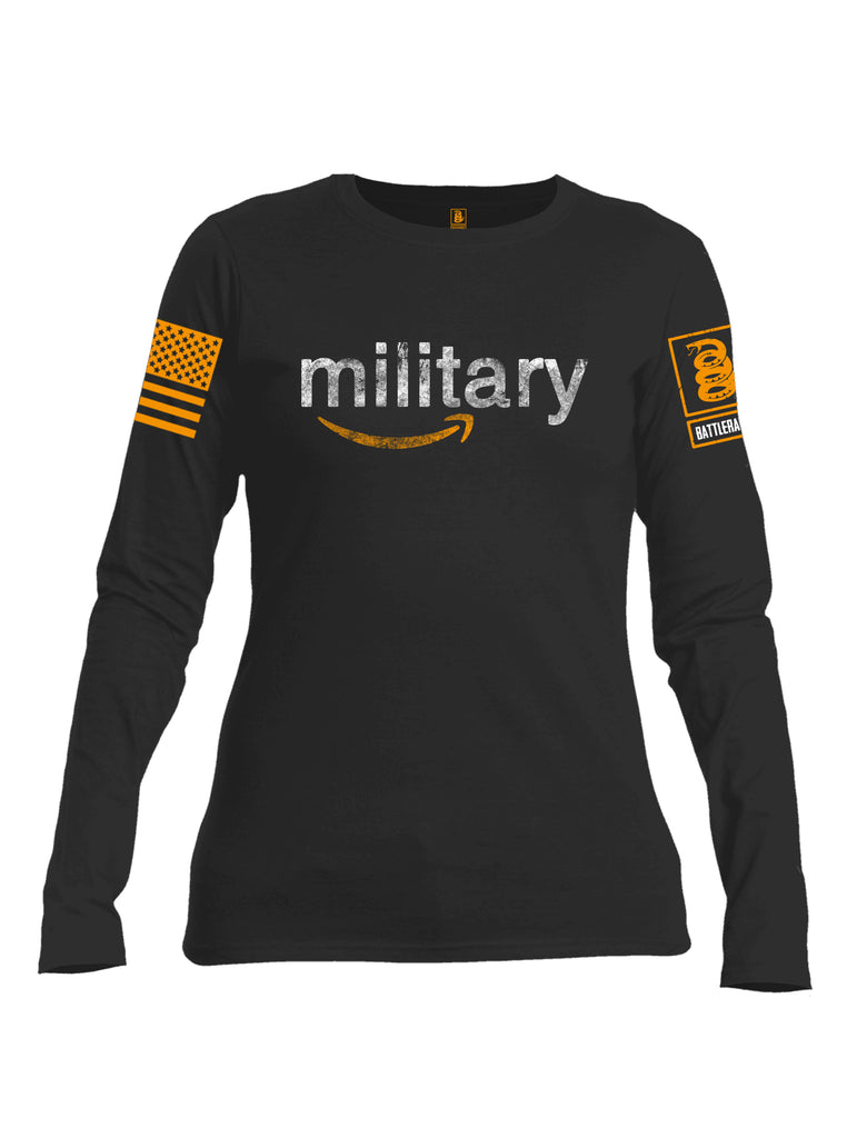 Battleraddle Military Orange Sleeve Print Womens Cotton Long Sleeve Crew Neck T Shirt