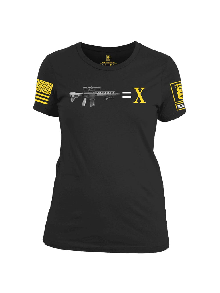 Battleraddle AR15=X Yellow Sleeve Print Womens Cotton Crew Neck T Shirt shirt|custom|veterans|Apparel-Womens T Shirt-cotton