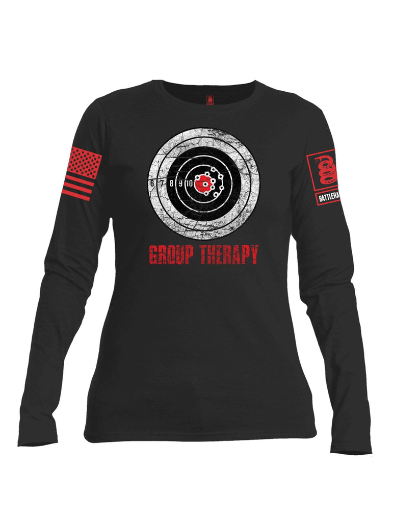 Battleraddle Group Therapy Red Sleeve Print Womens Cotton Long Sleeve Crew Neck T Shirt shirt|custom|veterans|Women-Long Sleeves Crewneck Shirt