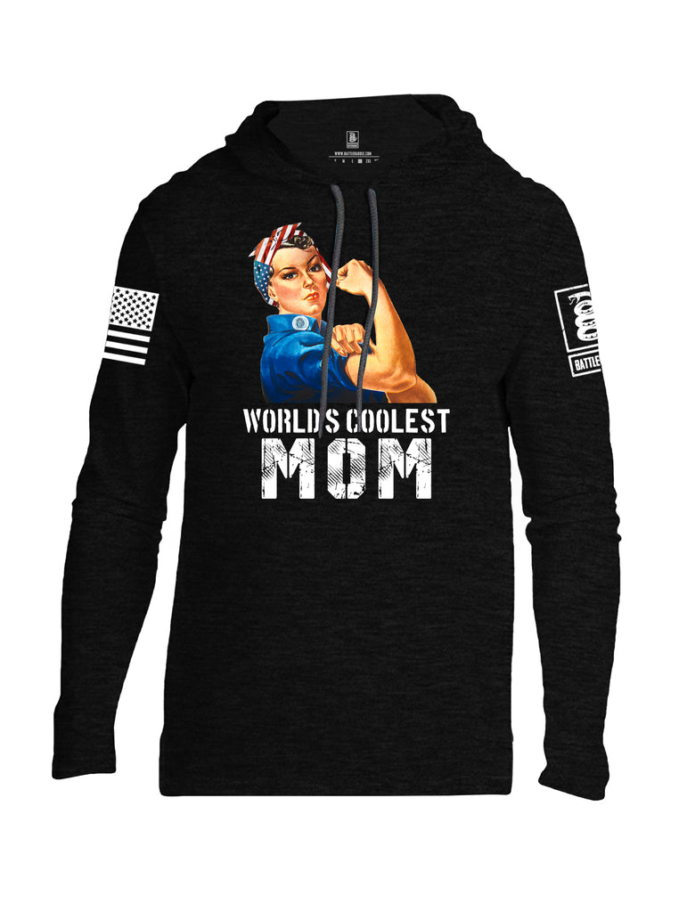 Battleraddle World's Coolest Mom White Sleeve Print Mens Thin Cotton Lightweight Hoodie