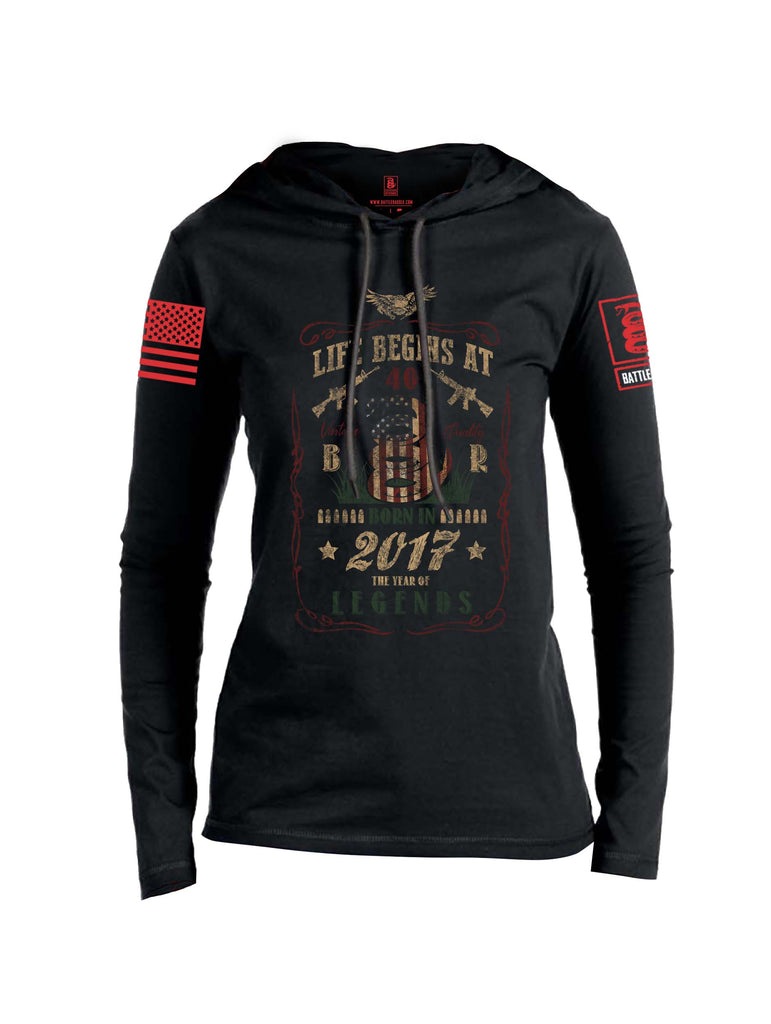 Battleraddle Life Begins At 40 Red Sleeve Print Womens Thin Cotton Lightweight Hoodie