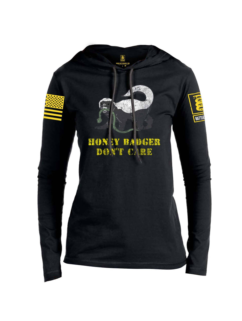 Battleraddle Honey Badger Dont Care Yellow Sleeve Print Womens Thin Cotton Lightweight Hoodie shirt|custom|veterans|Apparel-Womens Hoodie-Cotton