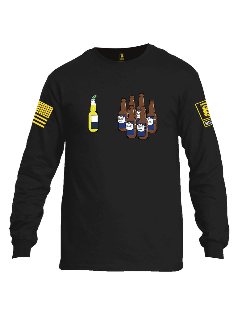 Battleraddle Corona Vs Beer Yellow Sleeve Print Mens Cotton Long Sleeve Crew Neck T Shirt