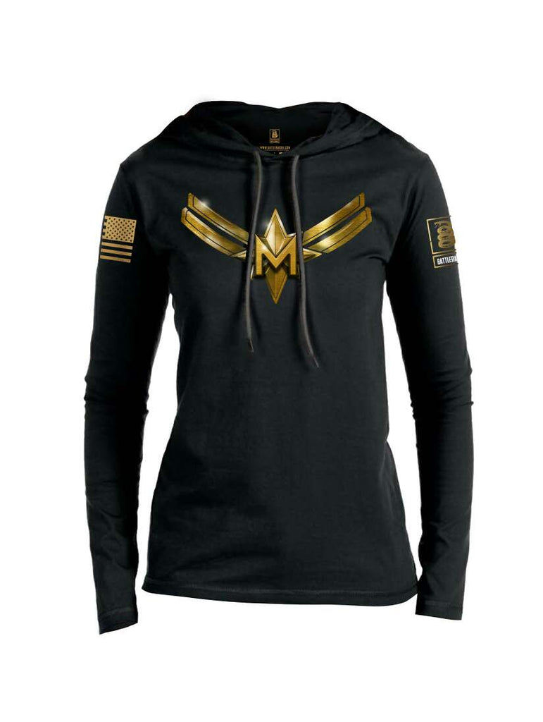 Battleraddle Captain M Brass Sleeve Print Womens Thin Cotton Lightweight Hoodie