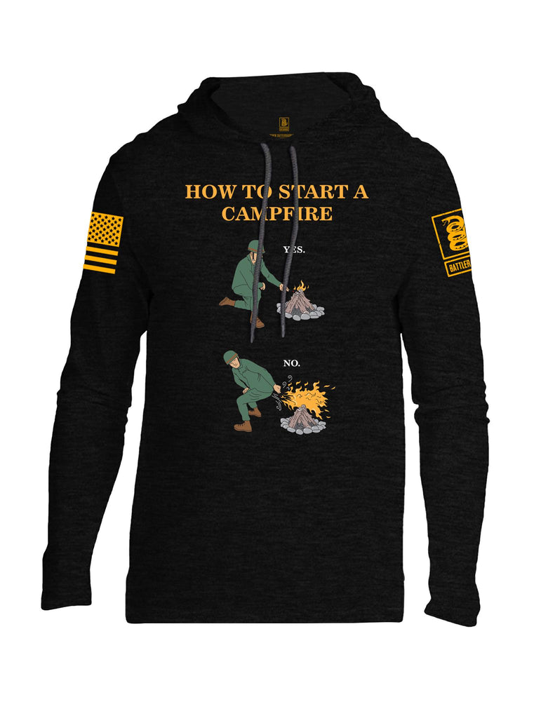 Battleraddle How To Start A Camp Fire Yes No Orange Sleeve Print Mens Thin Cotton Lightweight Hoodie