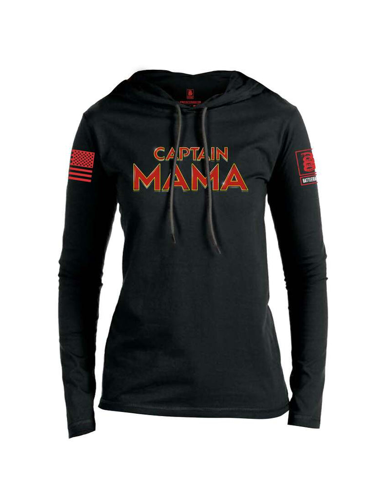 Battleraddle Captain Mama Red Sleeve Print Womens Thin Cotton Lightweight Hoodie