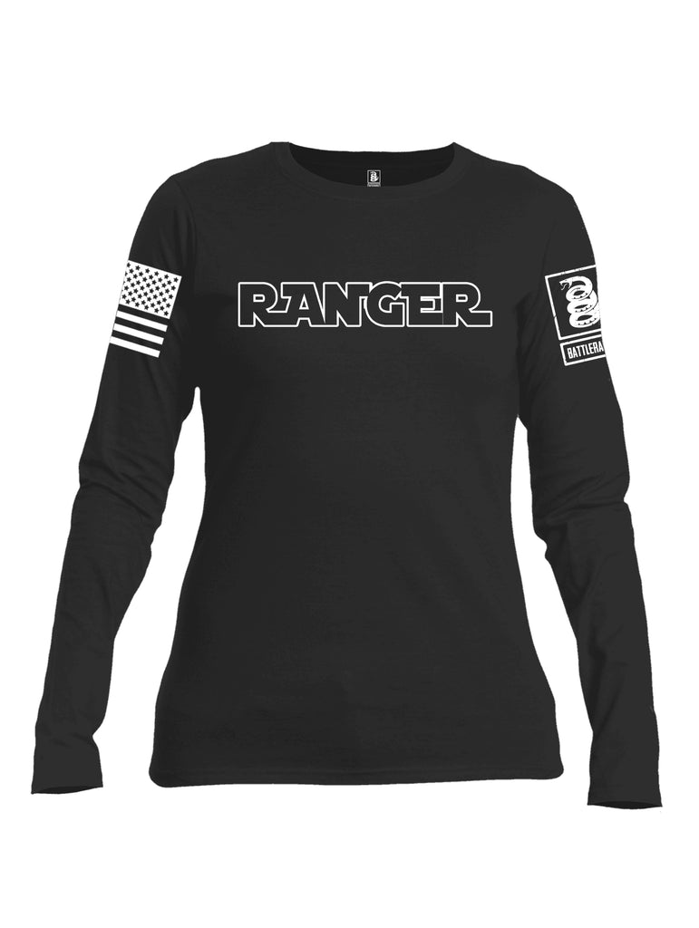 Battleraddle Ranger White Sleeve Print Womens Cotton Long Sleeve Crew Neck T Shirt