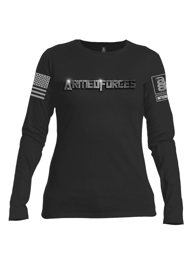 Battleraddle Armedforces Superpatriot Grey Sleeve Print Womens Cotton Long Sleeve Crew Neck T Shirt