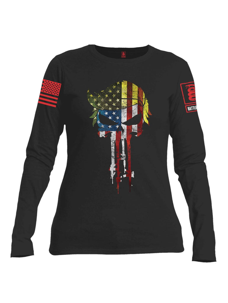 Battleraddle Mr. President Expounder USA Flag Red Sleeve Print Womens Cotton Long Sleeve Crew Neck T Shirt shirt|custom|veterans|Women-Long Sleeves Crewneck Shirt