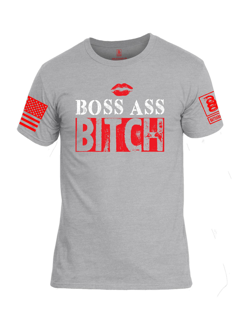 Battleraddle Boss Ass Bitch Red Sleeve Print Mens Cotton Crew Neck T Shirt - Battleraddle® LLC