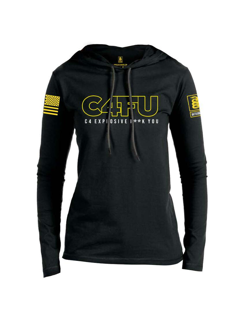 Battleraddle C4FU C4 Explosive F**k You Yellow Sleeve Print Womens Thin Cotton Lightweight Hoodie