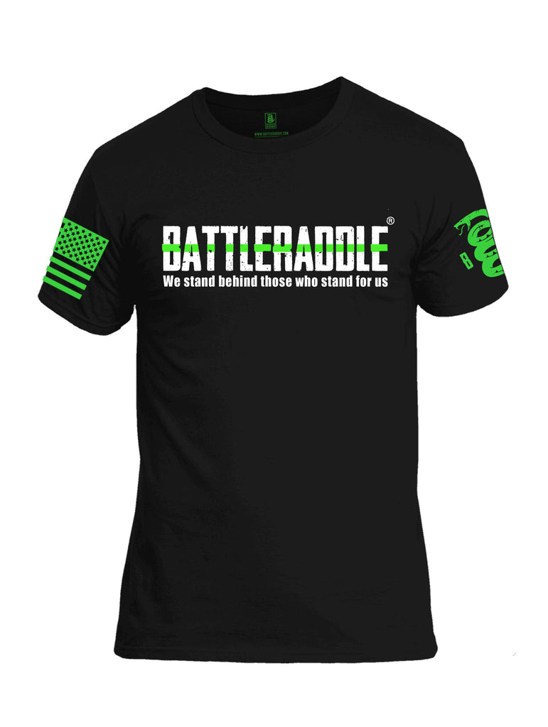 Battleraddle We Stand Behind Those Who Stand For Us Green Line Green Sleeve Print Mens Cotton Crew Neck T Shirt