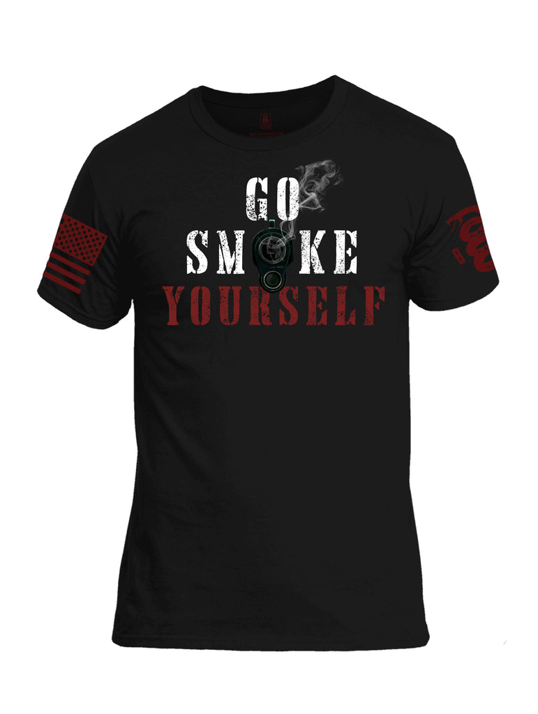 Battleraddle Go Smoke Yourself Red Sleeve Print Mens Cotton Crew Neck T Shirt