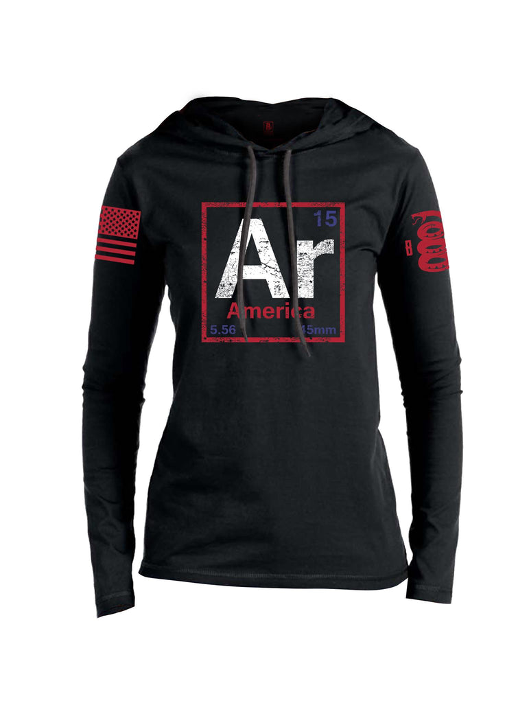 Battleraddle Periodic Table Of Elements Ar 15 5.56 45mm America Red Sleeve Print Womens Cotton Thin Lightweight Hoodie