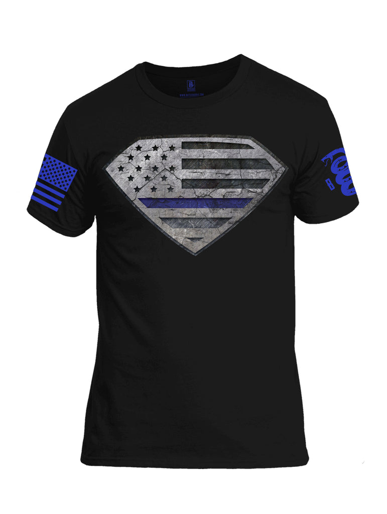 Battleraddle Super USA Flag Blue Line Blue Sleeve Print Mens Cotton Crew Neck T Shirt