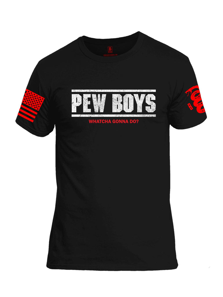 Battleraddle Pew Boys Whatcha Gonna Do? Red Sleeve Print Mens Cotton Crew Neck T Shirt