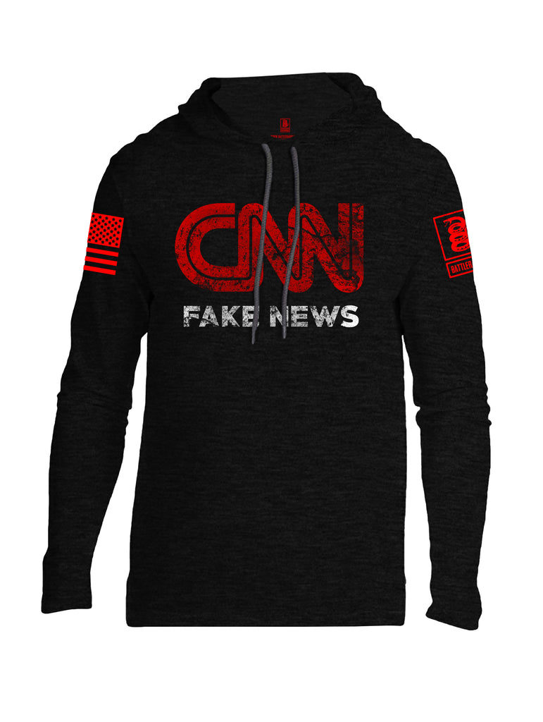 Battleraddle CNN Fake News Red Sleeve Print Mens Thin Cotton Lightweight Hoodie - Battleraddle® LLC