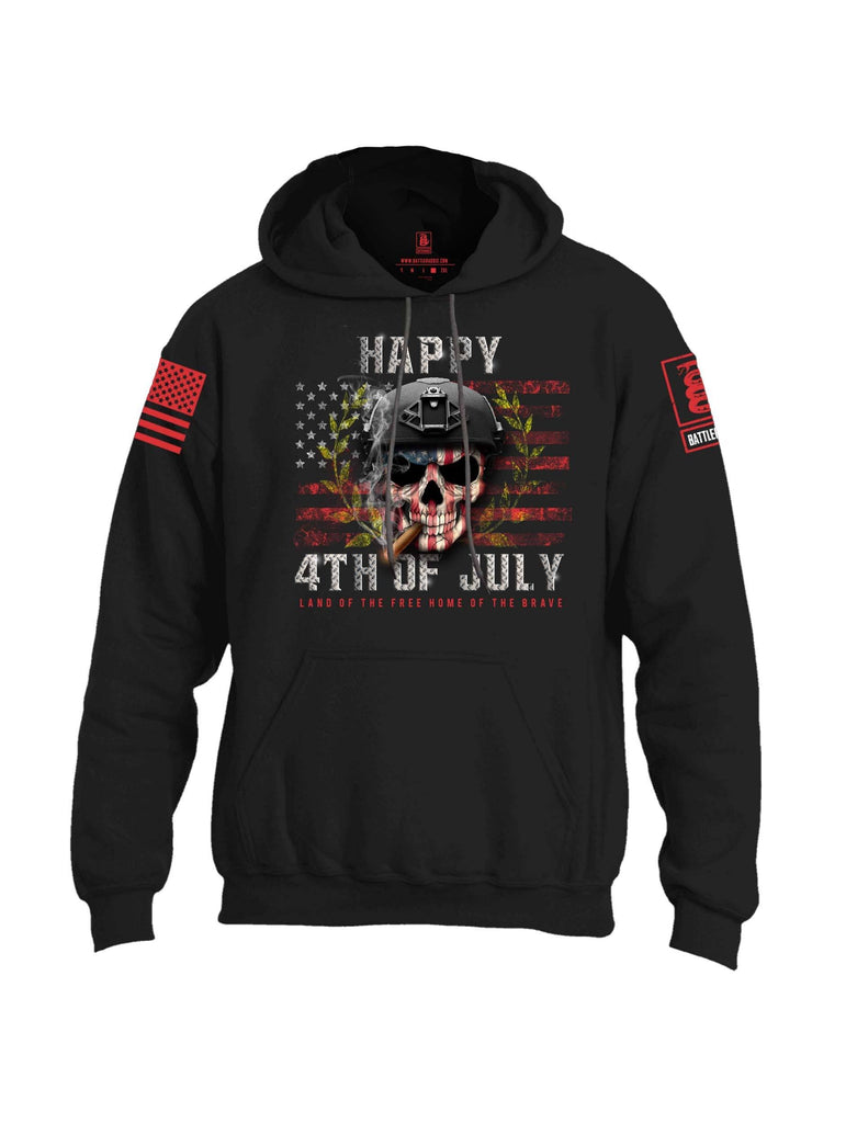 Battleraddle Happy 4th Of July Land Of The Free Home Of The Brave Red Sleeve Print Mens Blended Hoodie With Pockets shirt|custom|veterans|Apparel-Mens Hoodies-Cotton/Dryfit Blend