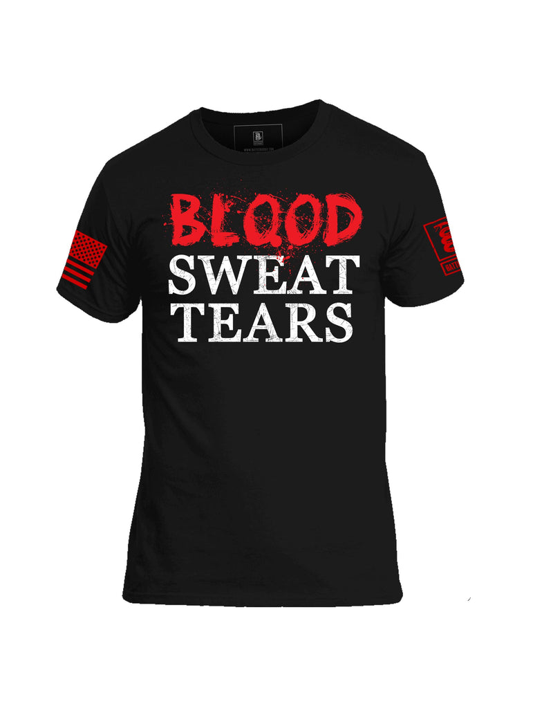 Battleraddle Blood Sweat Tears Red Sleeve Print Mens Cotton Crew Neck T Shirt - Battleraddle® LLC