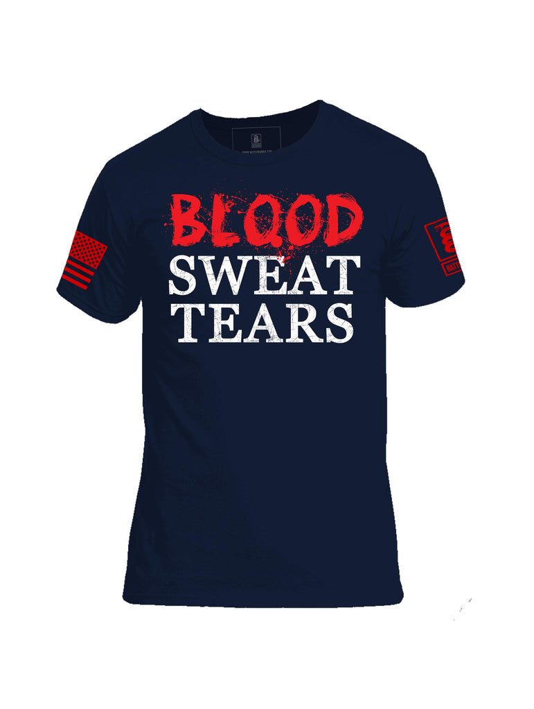 Battleraddle Blood Sweat Tears Red Sleeve Print Mens Cotton Crew Neck T Shirt - Battleraddle® LLC