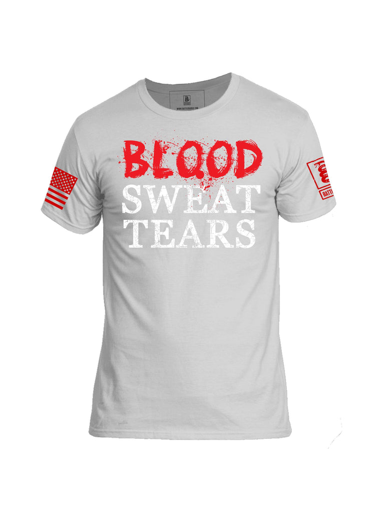 Battleraddle Blood Sweat Tears Red Sleeve Print Mens Cotton Crew Neck T Shirt - Battleraddle® LLC