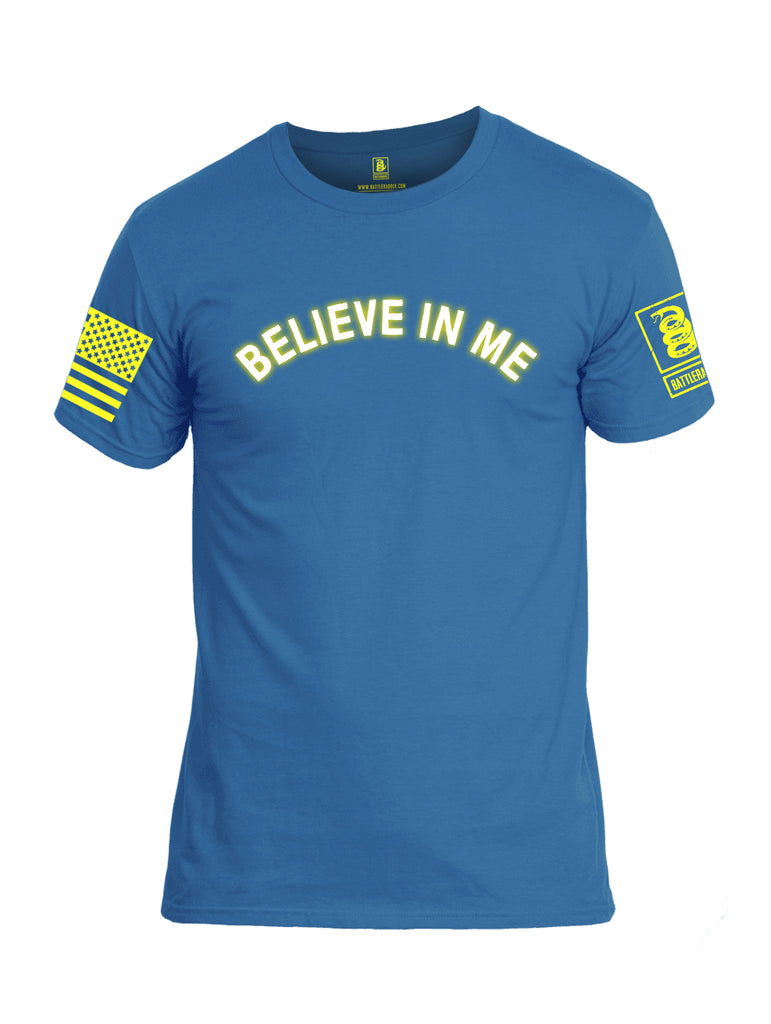 Battleraddle Believe In Me Yellow Sleeve Print Mens Cotton Crew Neck T Shirt - Battleraddle® LLC