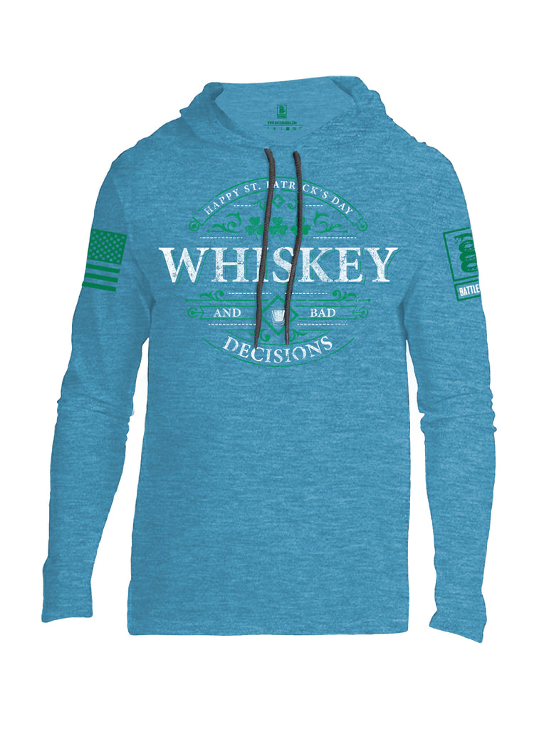 Battleraddle Happy ST. Patrick's Day Whiskey And Bad Decisions Green Sleeve Print Mens Thin Cotton Lightweight Hoodie