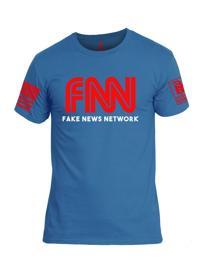 Battleraddle FNN Fake News Network Red Sleeve Print Mens Cotton Crew Neck T Shirt