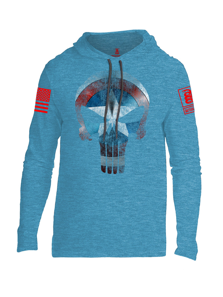 Battleraddle Captain Punisher America Shield Skull V2 Red Sleeve Print Mens Thin Cotton Lightweight Hoodie - Battleraddle® LLC