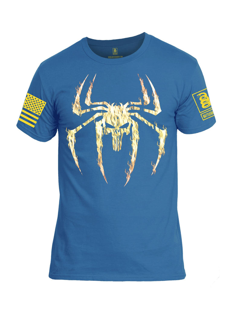 Battleradddle Punisher Venom Skull Fire V1 Yellow Sleeve Print Mens Cotton Crew Neck T Shirt - Battleraddle® LLC