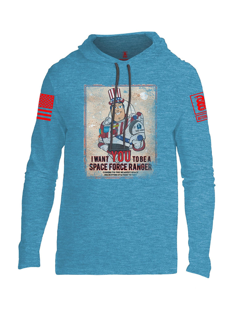 Battleraddle I Want You To Be A Space Force Ranger Red Sleeve Print Mens Thin Cotton Lightweight Hoodie