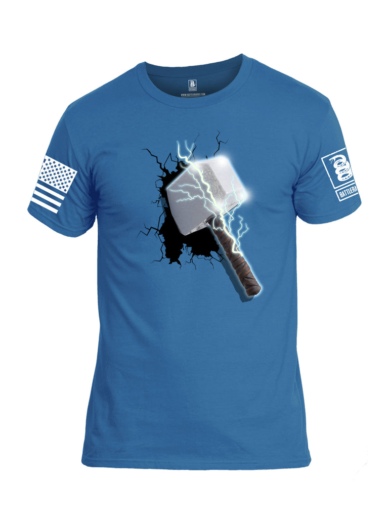 Battleraddle Thorific Hammer White Sleeve Print Mens Cotton Crew Neck T Shirt
