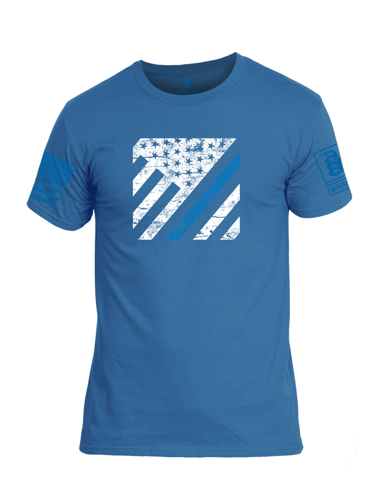 Battleraddle Vertical USA Flag Blue Line Blue Sleeve Print Mens Cotton Crew Neck T Shirt