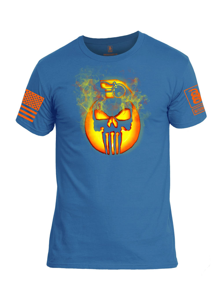 Battleraddle Expounder Skull Pumpkin Orange Sleeve Print Mens Cotton Crew Neck T Shirt