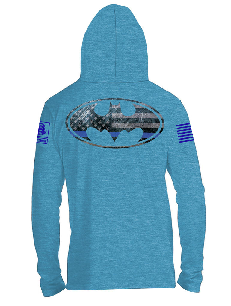 Battleraddle Super USA Flag Blue Line vs Bat Police Hero Blue Line USA Flag Blue Sleeve Print Mens Thin Cotton Lightweight Hoodie