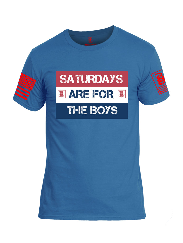 Battleraddle Saturdays Are For The Boys Red Sleeve Print Mens Cotton Crew Neck T Shirt