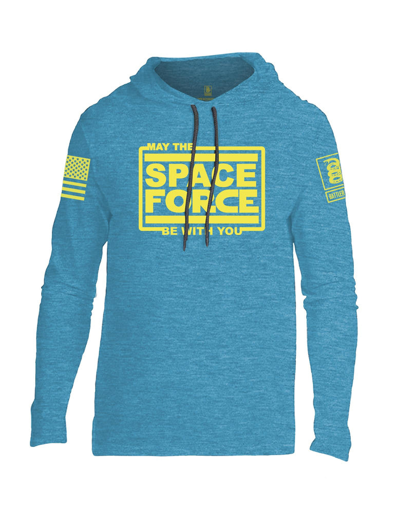 Battleraddle May The Space Force Be With You Yellow Sleeve Print Mens Thin Cotton Lightweight Hoodie