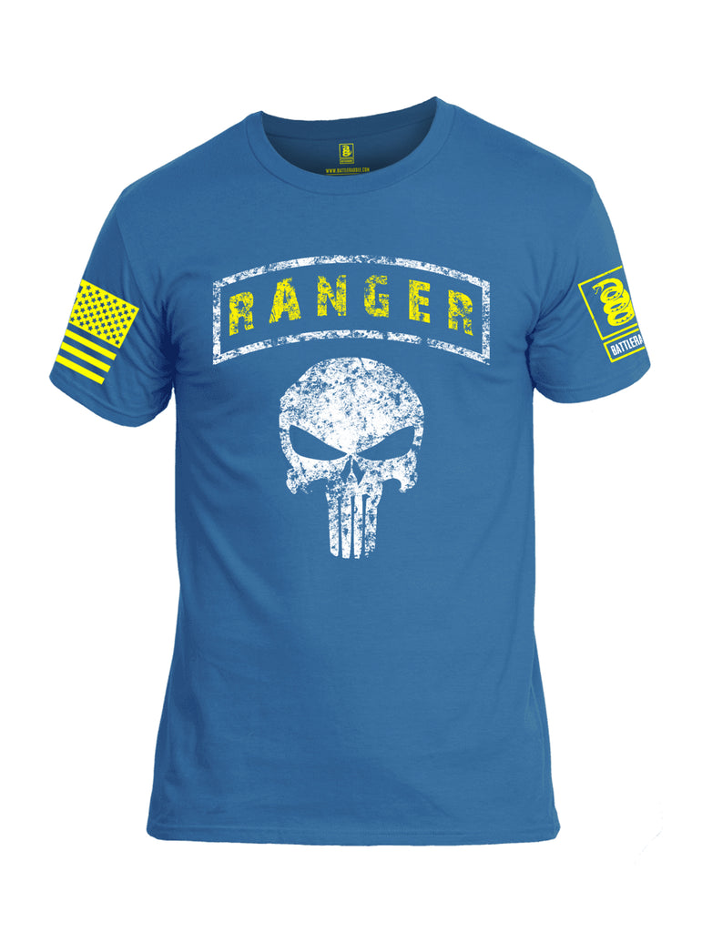 Battleraddle Ranger Punisher Skull Yellow Sleeve Print Mens 100% Battlefit Polyester Crew Neck T Shirt