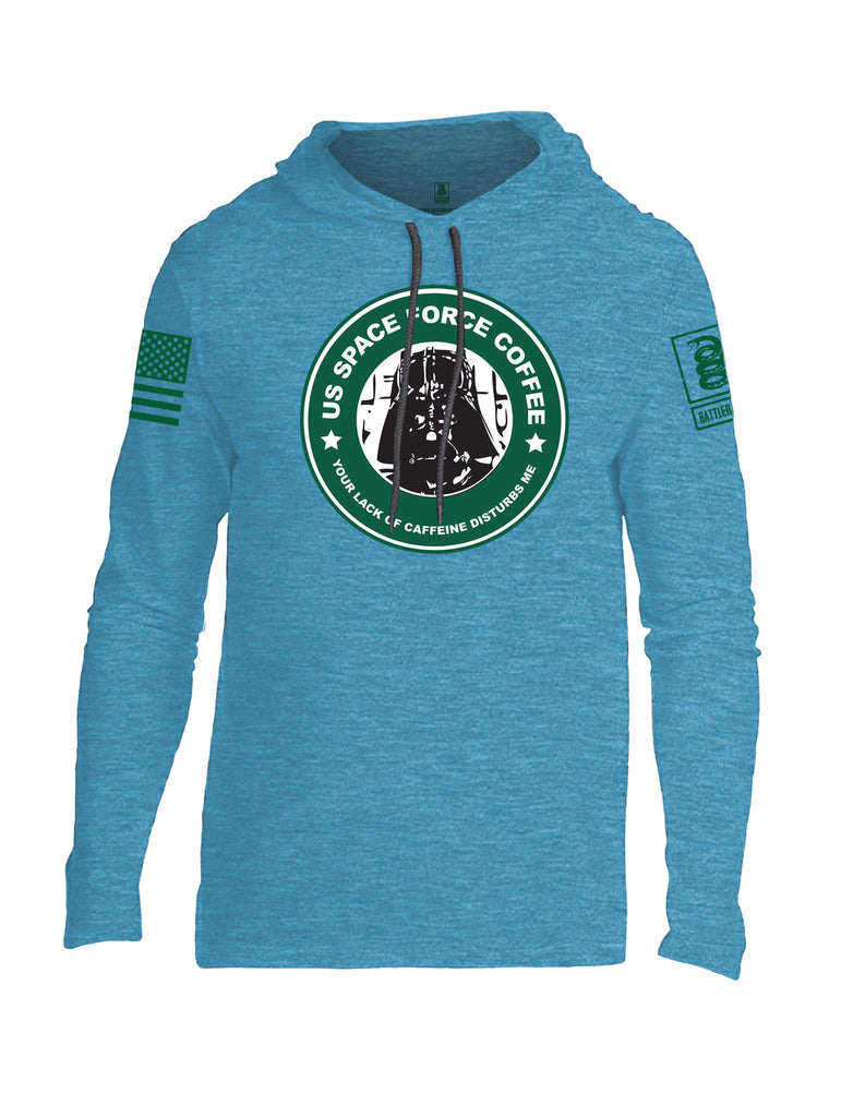 Battleraddle US Space Force Coffee Your Lack Of Caffeine Disturbs Me Green Sleeve Print Mens Thin Cotton Lightweight Hoodie