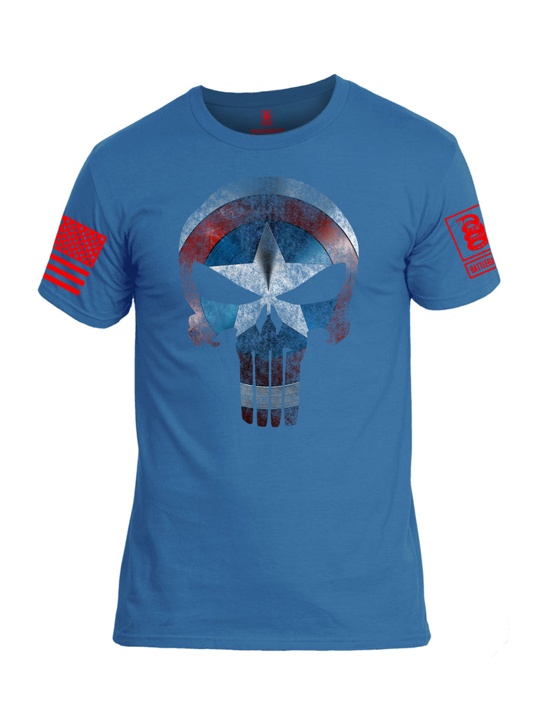 Battleraddle Captain Punisher America Shield Skull V2 Red Sleeve Print Mens Cotton Crew Neck T Shirt - Battleraddle® LLC