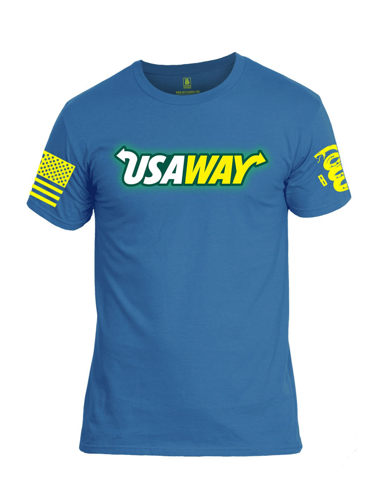 Battleraddle USAWAY Yellow Sleeve Print Mens Crew Neck Cotton T Shirt