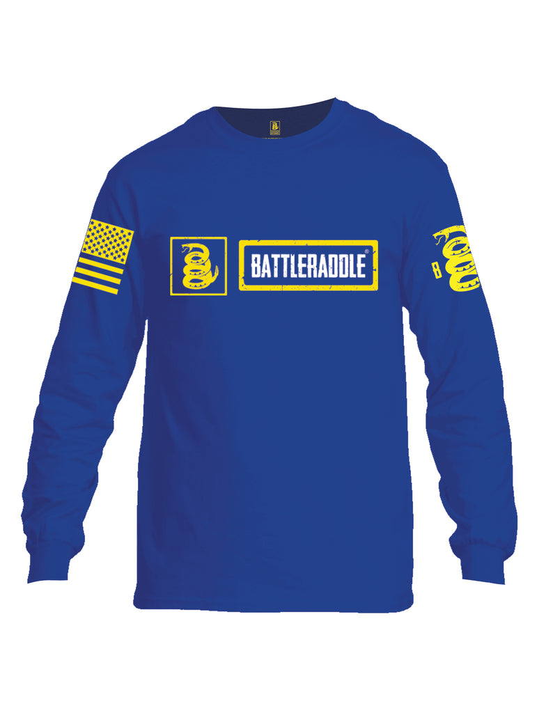 Battleraddle Original Logo Yellow Sleeve Print Mens Cotton Long Sleeve Crew Neck T Shirt